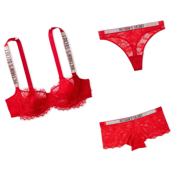 Victoria Secret Rhinestone Shine Strap Unlined Bra(34DD) + Panties(M) SET *RARE*
